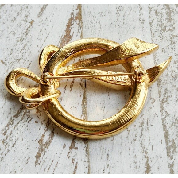 Nolan Miller Crystal Heirloom Wreath Bow Brooch Pin - Picture 6 of 8